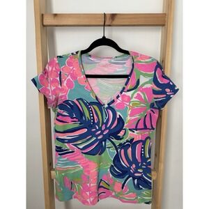 LILLY PULITZER neon multi Exotic Garden v-neck short sleeve Michelle tee Small